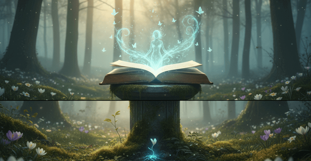 Ein Naturwesen liest aus einem Buch