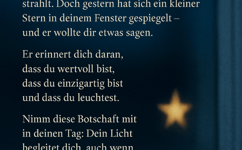 „Ein kleiner leuchtender Stern spiegelt sich im Fenster bei Nacht – Symbol für Hoffnung und Selbstwert.“